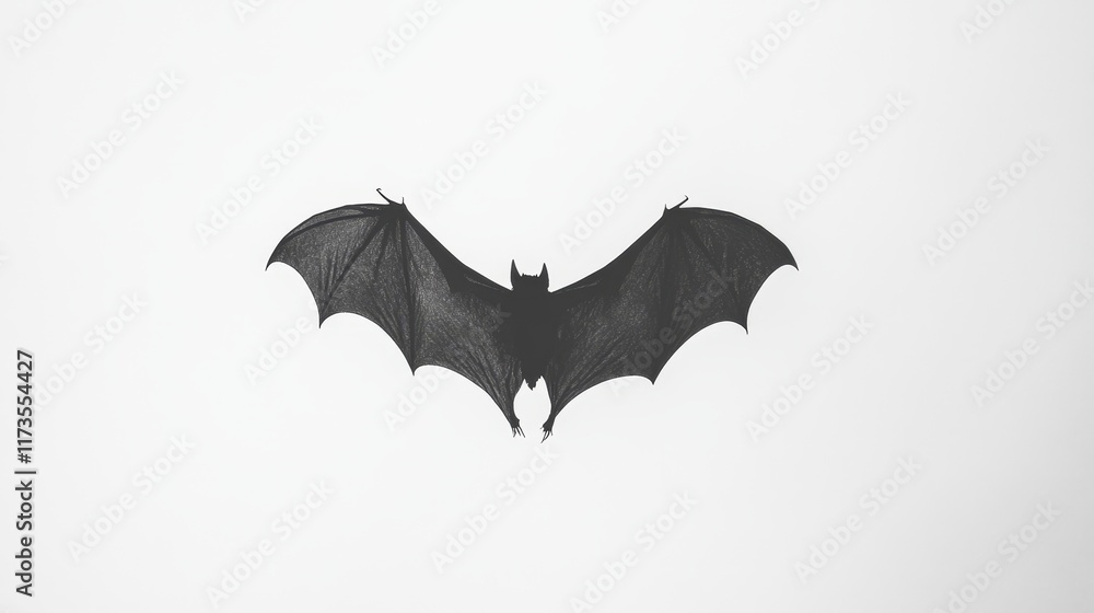 Fototapeta premium A stunning black silhouette of a bat in flight, elegantly captured against a minimalist background, evoking a sense of mystery and nocturnal beauty.