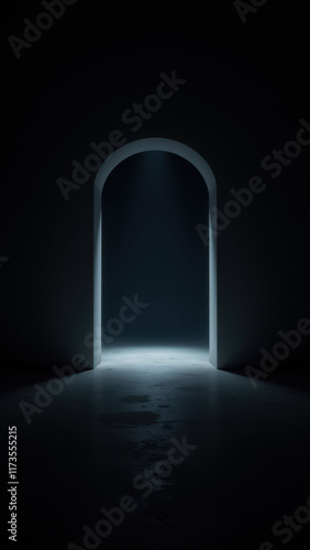 A mysterious arched doorway at night, leading to an unseen path beyond. The focus is on the door itself with a blurred background suggesting the power of AI to obscure its surroundings.
