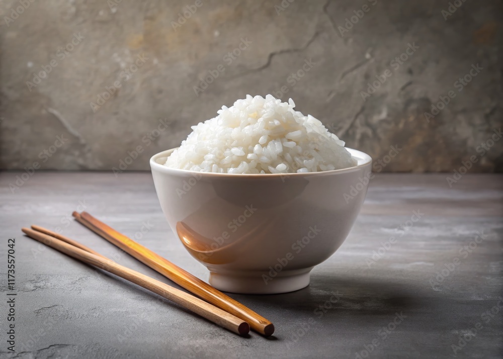 Simple Bowl of White Rice with Chopsticks - Asian Cuisine Food Photography Simple Bowl of White Rice with Chopsticks - Asian Cuisine Food Photography