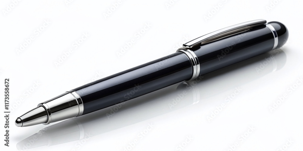 Sleek Black Pen on White Background: Perfect for Business & Stationery Stock Photo Sleek Black Pen on White Background: Perfect for Business & Stationery Stock Photo