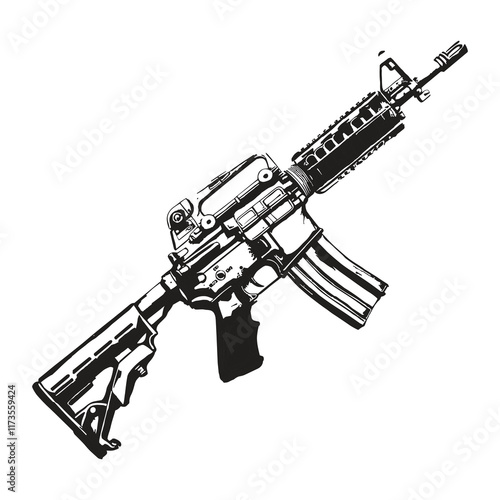 Elegant Silhouette Illustration Of Gun line art Vector