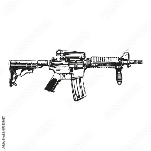 Elegant Silhouette Illustration Of Gun line art Vector