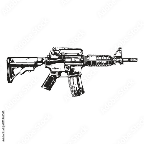 Elegant Silhouette Illustration Of Gun line art Vector