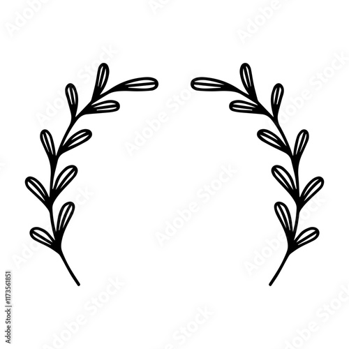 Simple doodle curve leaf vector outline black