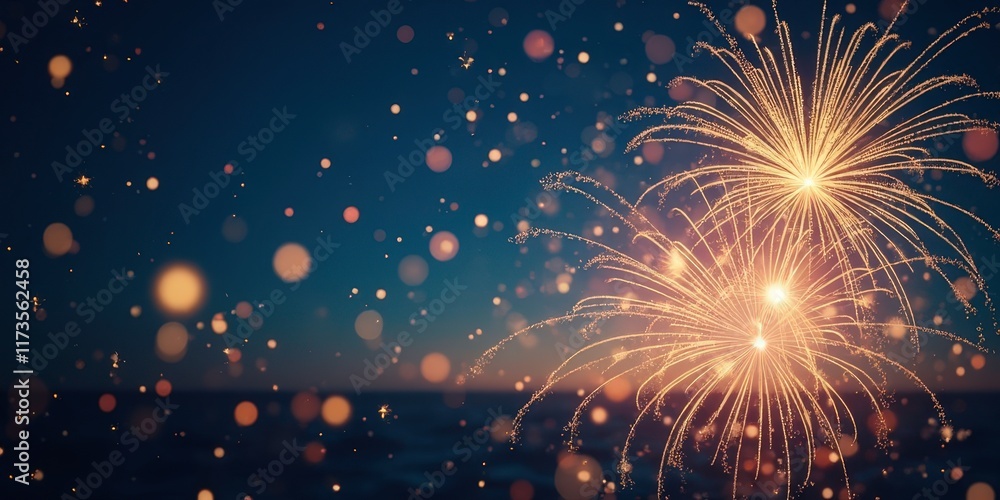 Naklejka premium Night Sky Fireworks: A dazzling display of fireworks illuminates the night sky, creating a breathtaking spectacle of light and color.Christmas, new year, Diwal festival