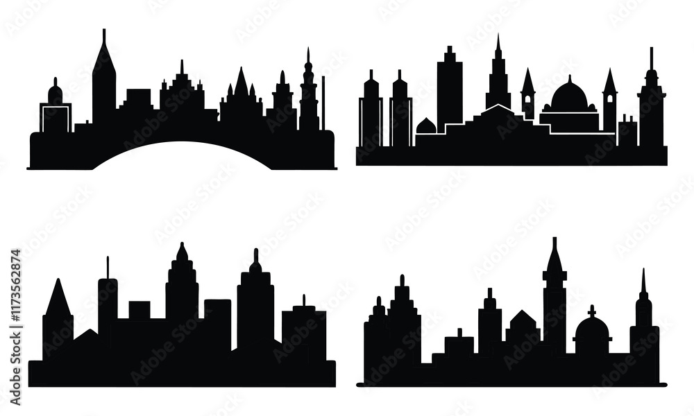 Naklejka premium Urban Black Silhouette Cityscapes Collection