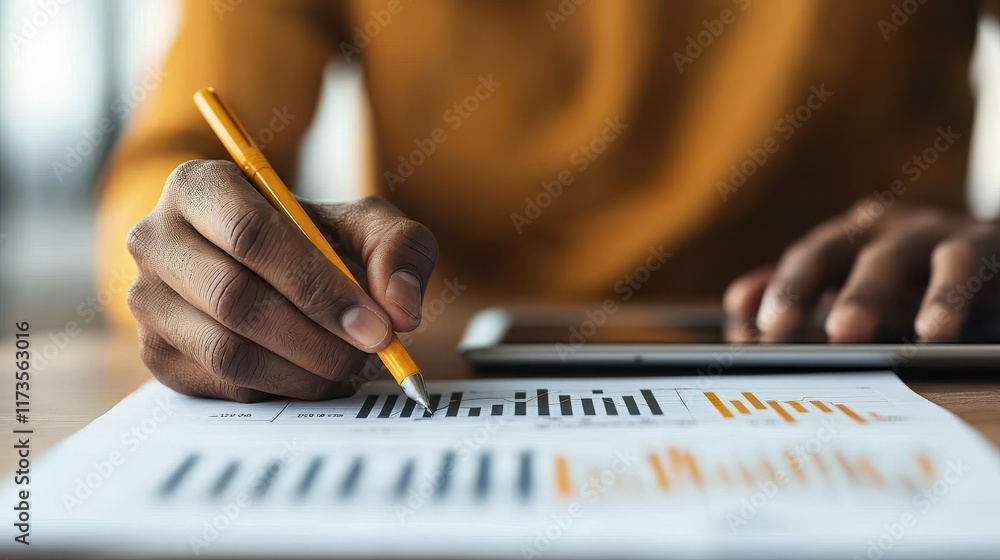 Financial analyst reviewing growth stock forecast on a tablet, with volatility spikes highlighted Financial analyst reviewing growth stock forecast on a tablet, with volatility spikes highlighted