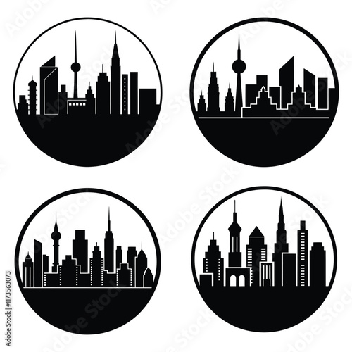 Modern City Skyline Silhouette Set photo