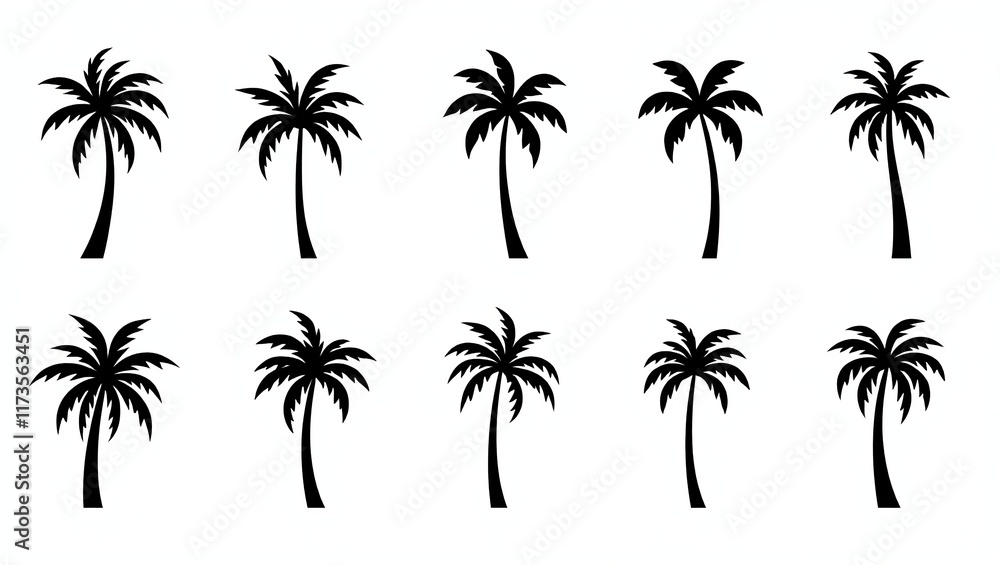 Fototapeta premium Minimalist Black Palm Tree Silhouettes for Tropical Themes