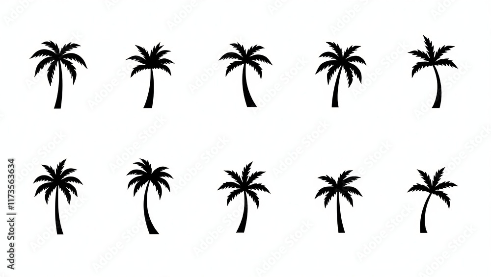 Obraz premium Elegant Black Palm Tree Silhouettes Collection on White