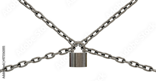 Industrial Strength: A 3D render of heavy-duty chains secured by a sturdy padlock, conveying strength, durability, and industrial aesthetics.