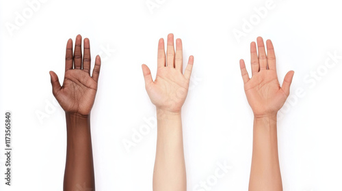 Diverse Hands Isolated on White Background