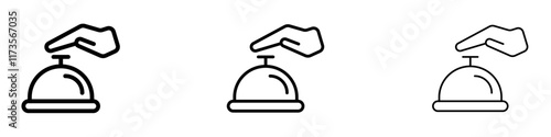 Hand touching service bell icon in tree different line stroke sizes.