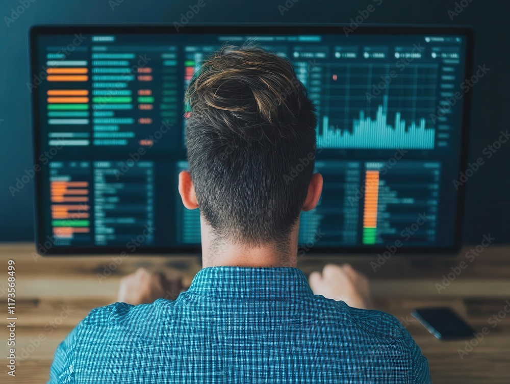Person reviewing business analytics through an ERP dashboard, AIdriven insights ensuring efficient resource management Person reviewing business analytics through an ERP dashboard, AIdriven insights ensuring efficient resource management