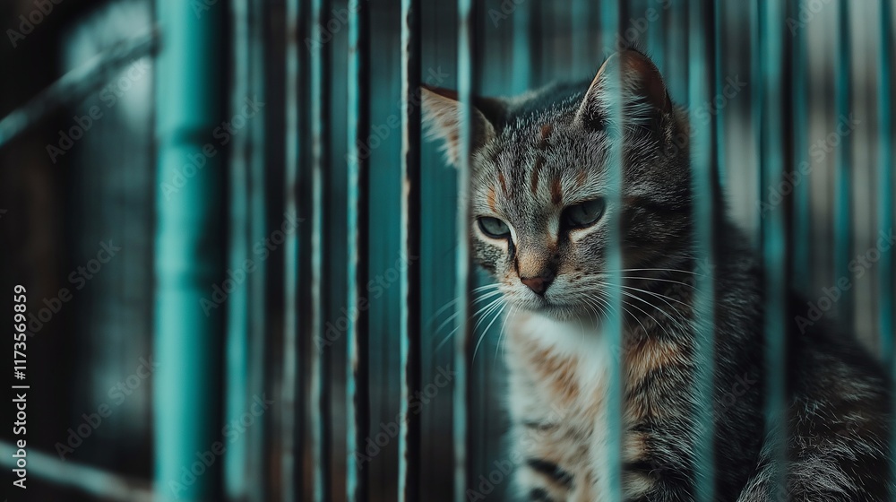 custom made wallpaper toronto digitalsad cat in animal shelter, abandoned and lonely animals, charity and animal care