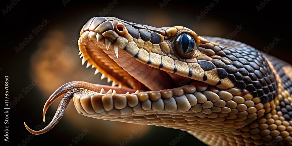 Fototapeta premium Striking Close-Up: Venomous Snake Head, Open Mouth, Wildlife Detail
