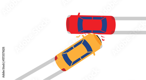 Car Accident Top View Isolated on White with Debris. Means of transportation and safety on the road concept vector art