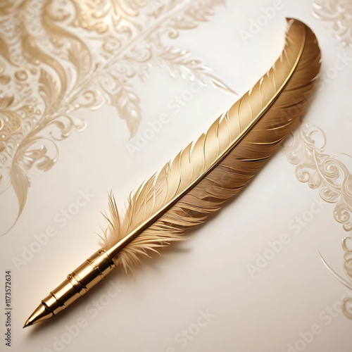 Golden Feather Quill Pen With Elegant Details 