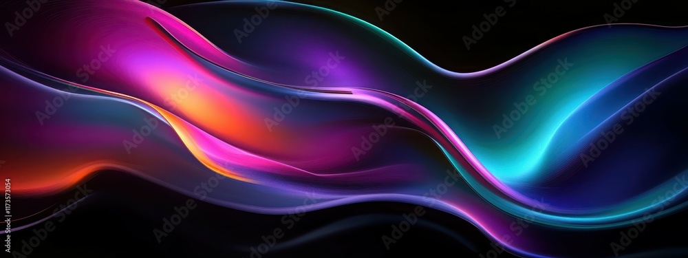 Abstract waves, vibrant colors, neon glow, fluid shapes, cosmic background, dark space, crescent moon, dynamic curves, gradient hues, purple and blue tones, iridescent effect, smooth textures, digital Abstract waves, vibrant colors, neon glow, fluid shapes, cosmic background, dark space, crescent moon, dynamic curves, gradient hues, purple and blue tones, iridescent effect, smooth textures, digital