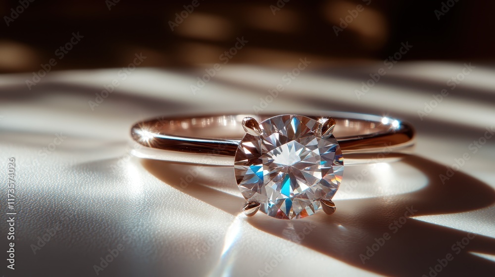 This breathtaking diamond ring is captured with artistic lighting, highlighting the exquisite clarity and detailing of the gemstone in a sophisticated design.