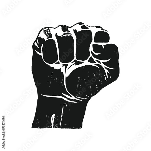 Black silhouette of a male rising fist on a white background Vector
