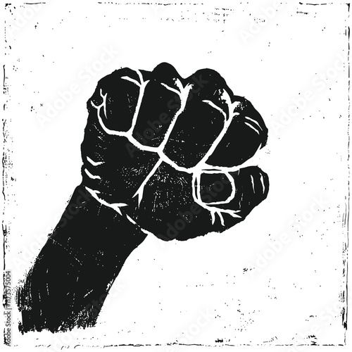 Black silhouette of a male rising fist on a white background Vector