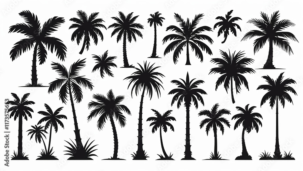 Fototapeta premium Pristine White Background Palm Tree Silhouettes Collection