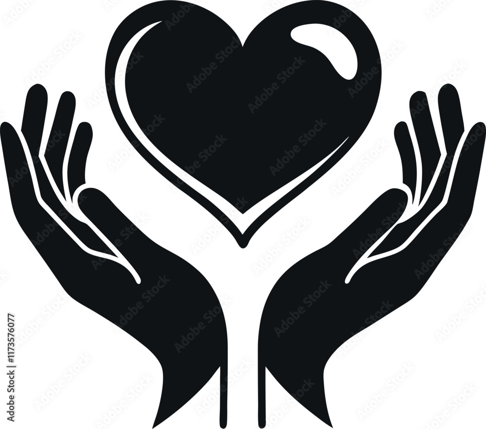 Fototapeta premium Two hands forming a heart shape silhouette in a vector illustration
