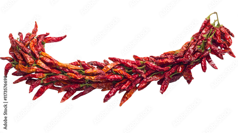 Naklejka premium String of dried red chili peppers forming an arch on transparent background