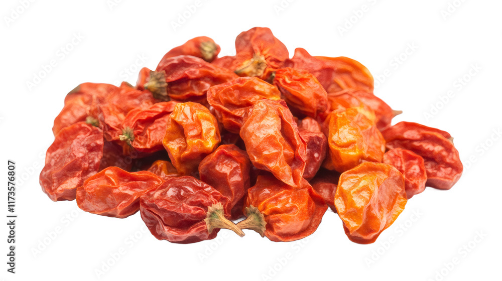 Pile of dried red chili peppers on transparent background Pile of dried red chili peppers on transparent background
