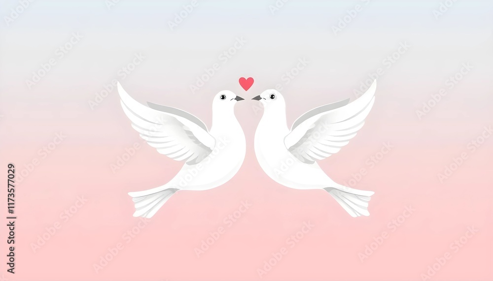 Obraz premium Two White Doves in Flight, Symbol of Love and Peace