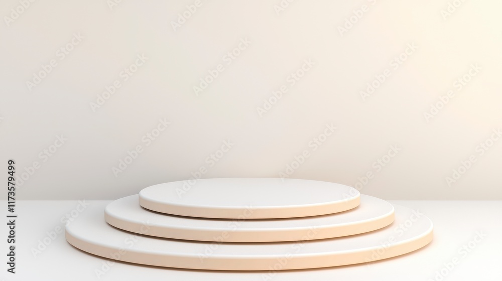 Minimalist Display Platform with Three Steps and Soft Lighting for Product Showcasing in Modern Interior Design Setting Minimalist Display Platform with Three Steps and Soft Lighting for Product Showcasing in Modern Interior Design Setting