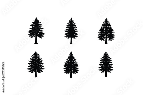  "Set of Redwood Tree Silhouette Black Color Vector Illustration"