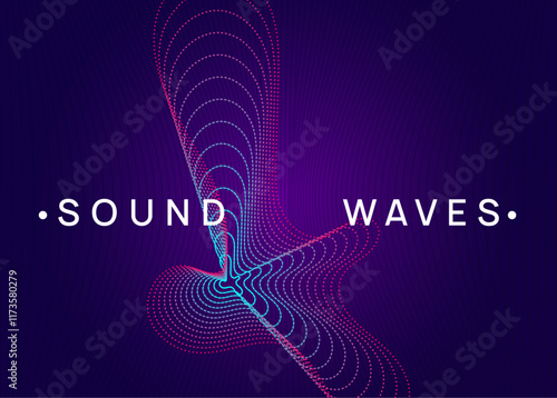 Sound Flyer. Techno Design. Blue Dance Background. Night Club Electro Graphic. Violet Fest Event. Psychedelic Disco Illustration. Festival Cover. Green Sound Flyer