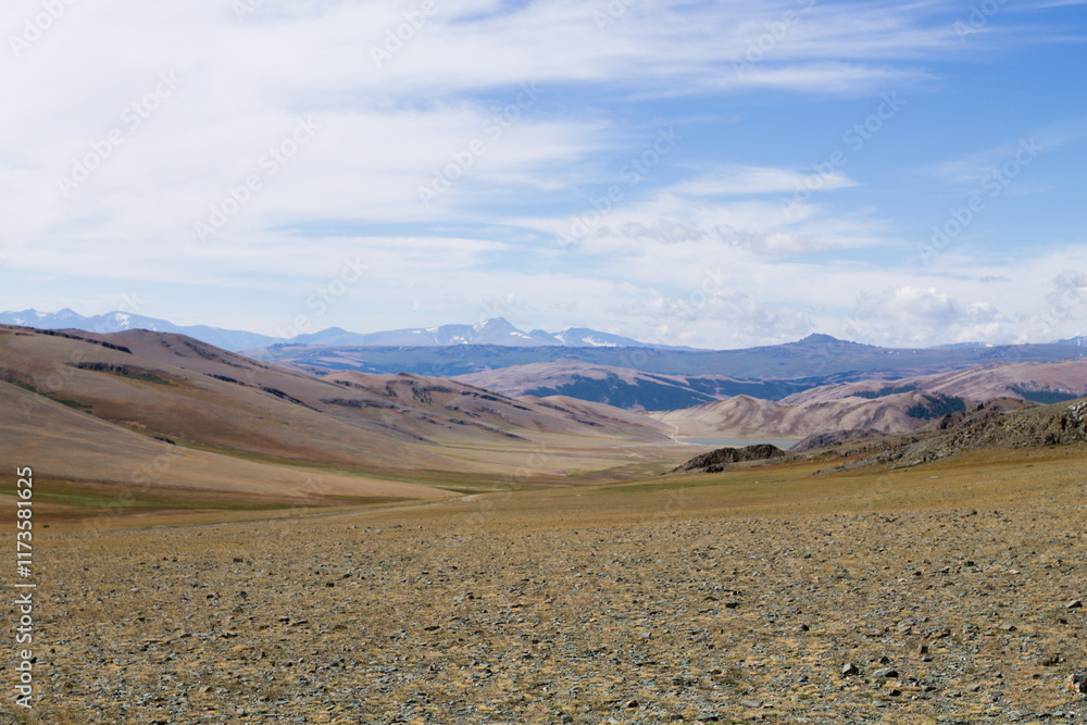 Landscape with dirt road in Altai Tavan Bogd National Park, Mongolia Landscape with dirt road in Altai Tavan Bogd National Park, Mongolia