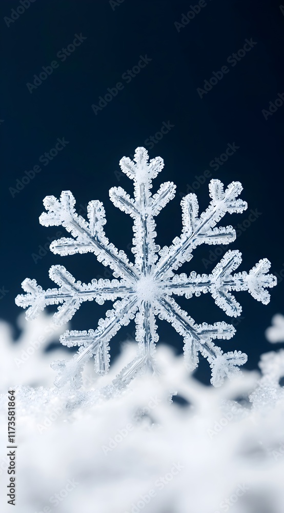 Delicate Ice Crystal Snowflake Glimmering Against a Dark Background, Showcasing Intricate Patterns and Fragile Structures in Winter Wonderland Scene Delicate Ice Crystal Snowflake Glimmering Against a Dark Background, Showcasing Intricate Patterns and Fragile Structures in Winter Wonderland Scene