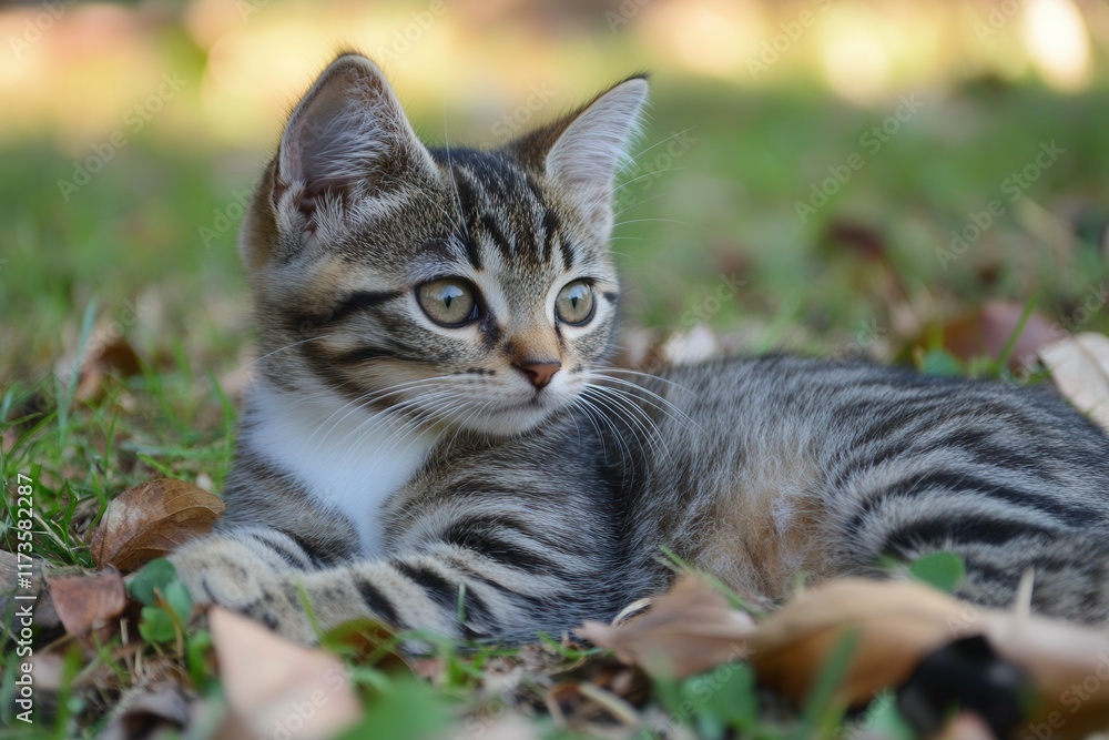 Playful kitten relaxing in autumn grass: perfect for pet lovers and nature enthusiasts. Playful kitten relaxing in autumn grass: perfect for pet lovers and nature enthusiasts.