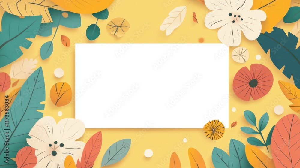 White Space Surrounded by Colorful Flowers and Leaves White Space Surrounded by Colorful Flowers and Leaves