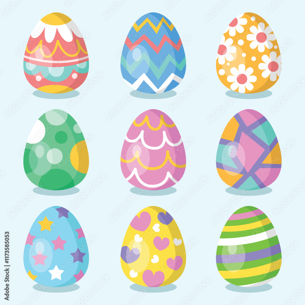 Set of flat easter day egg vector collection Set of flat easter day egg vector collection