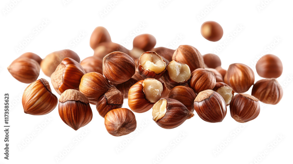 Fototapeta premium Flying hazelnuts isolated on white background
