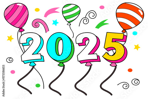 Happy New Year 2025! Colorful Balloon Illustration - Festive Design.