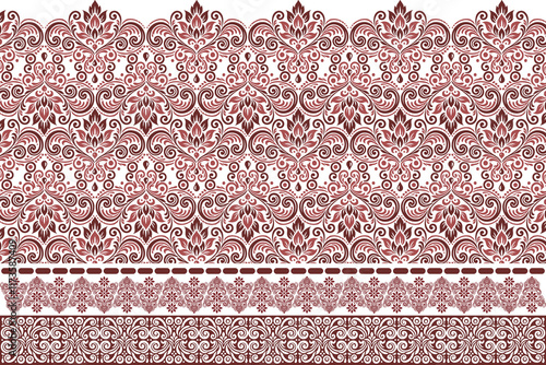 abstract floral seamless pattern with border design, vintage botanical motifs, and ethnic geometric elements for textile fabric, wallpaper, and fashion pieces