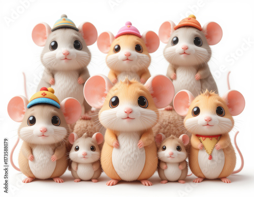 Wallpaper Mural Adorable group of 3 d mice with hats in various cute poses Torontodigital.ca