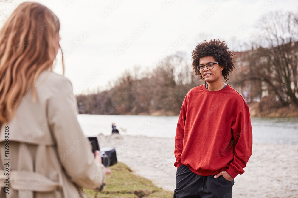 Young mixed race couple hanging out. Munich, Germany Young mixed race couple hanging out. Munich, Germany