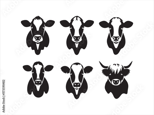 Head of a Cow (Calf), vector icon (sign, pictogram). Flat, detailed. Cows Logo Pictures. Head Of Cattle Vector Art Illustration
 photo