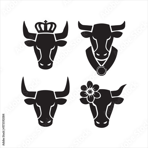 Head of a Cow (Calf), vector icon (sign, pictogram). Flat, detailed. Cows Logo Pictures. Head Of Cattle Vector Art Illustration
 photo