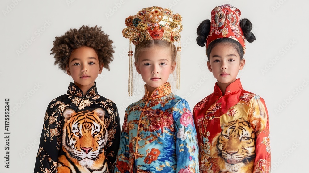 Children in Chinese Tiger-Inspired Costumes Children in Chinese Tiger-Inspired Costumes