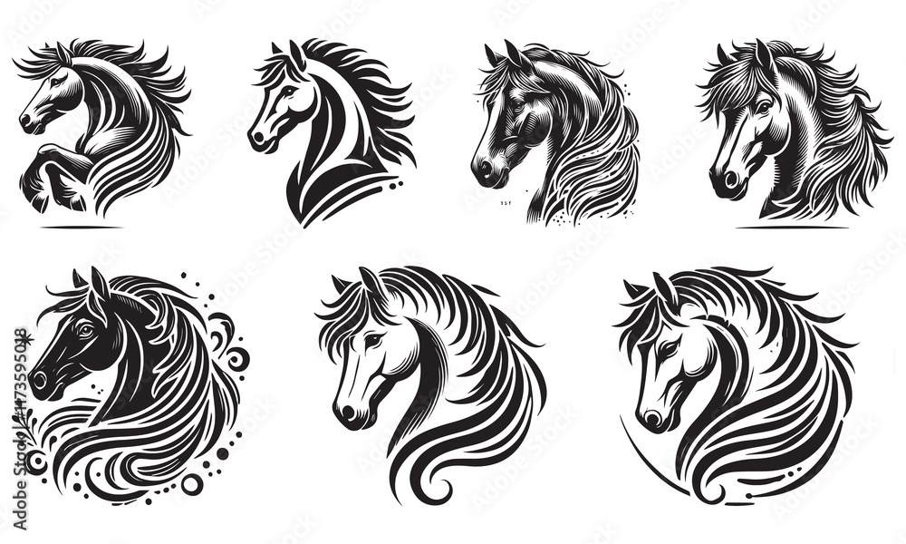 Obraz premium set of black and white horses