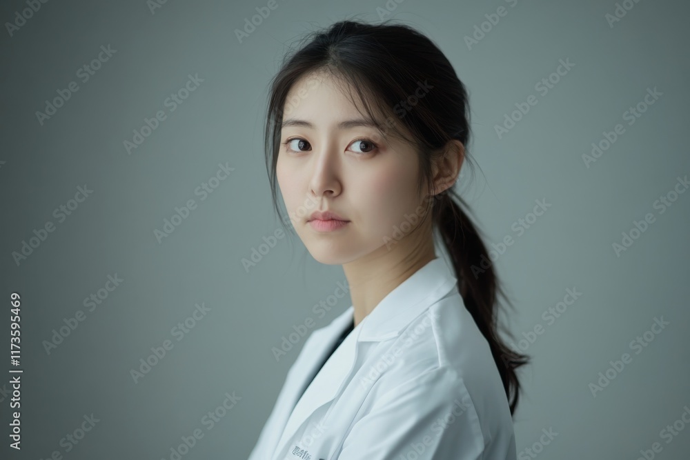 Thoughtful Young Scientist in Lab Coat Thoughtful Young Scientist in Lab Coat