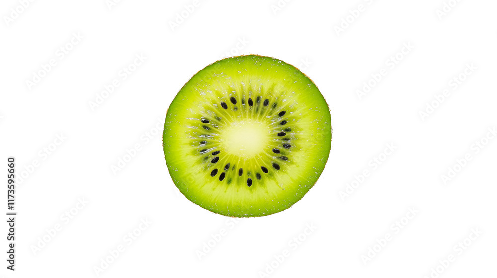 Kiwi fruit slice showing seeds and flesh on transparent background Kiwi fruit slice showing seeds and flesh on transparent background
